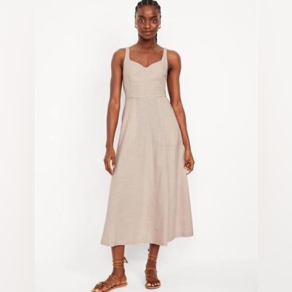 Old Navy Beige Linen Midi Dress